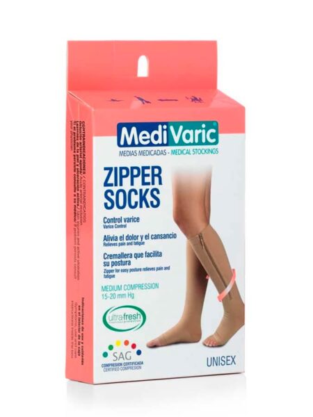 Medias de Compresión Mediana – Unisex Rodilla Dedos Libres Con Cierre 15-20 mmHg