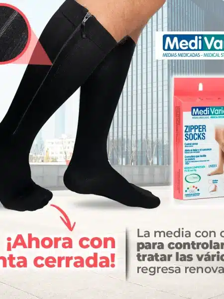 Medias de Compresión Mediana – Unisex Rodilla Punta Cerrada Con Cierre 15-20 mmHg