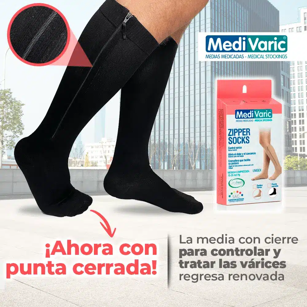 Medias de Compresión Mediana – Unisex Rodilla Punta Cerrada Con Cierre 15-20 mmHg