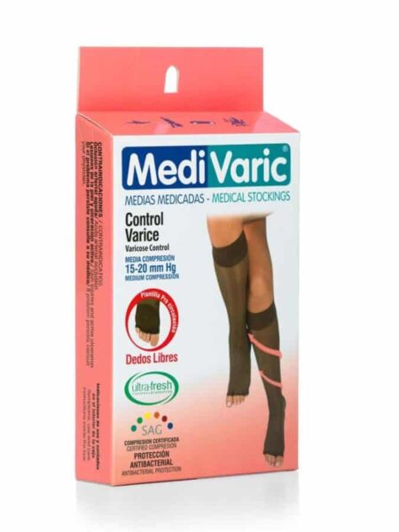 Medias de Compresión Mediana – Rodilla Dedos Libres Transparente 15-20mmHg