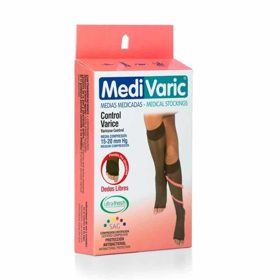Medias de Compresión Mediana – Rodilla Dedos Libres Transparente 15-20mmHg