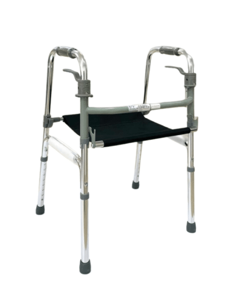 CAMINADOR CON RUEDAS Y ASIENTO EN LONA