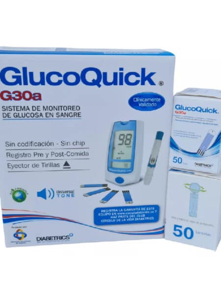 GLUCOMETRO GLUCOQUICK Ga30 + lancetas y tirillas por 50und