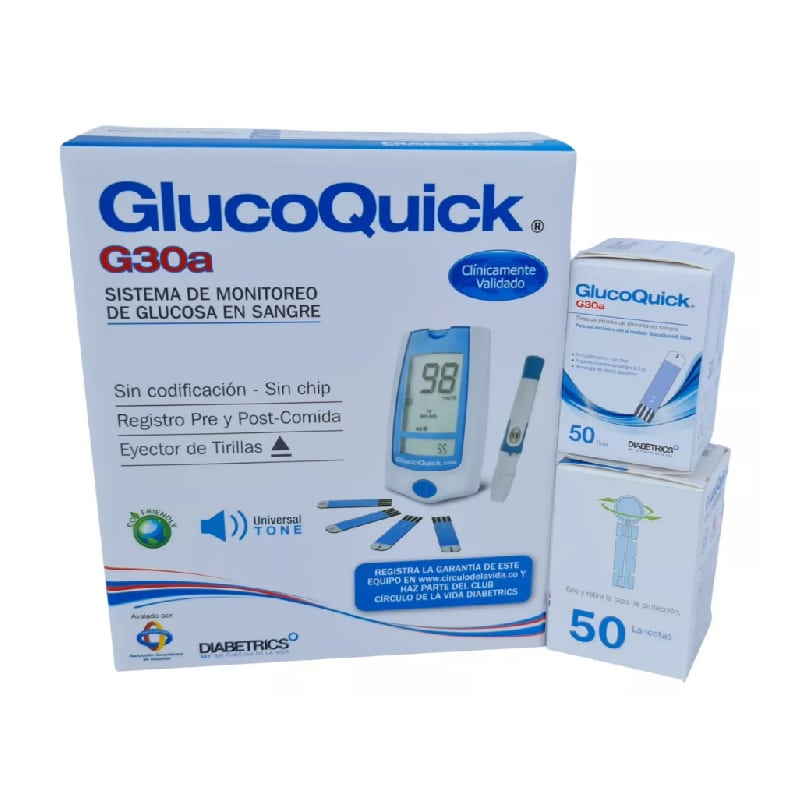 GLUCOMETRO GLUCOQUICK Ga30 + lancetas y tirillas por 50und